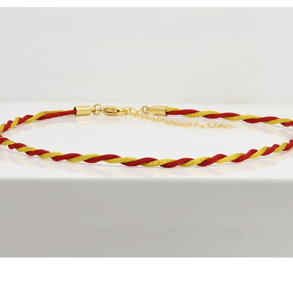 Yellow Red Thread Necklace Choker Adjustable Length Twisted Design Chokers - Picture 6 of 11